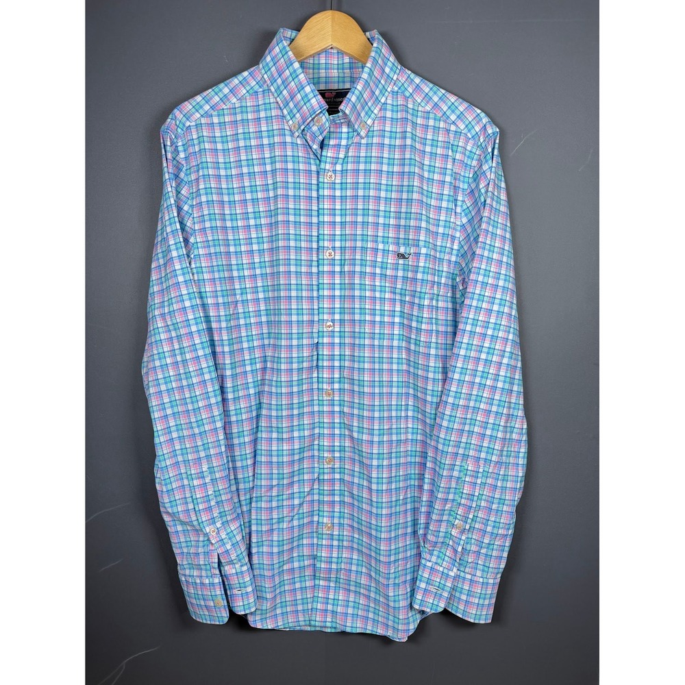Vineyard Vines Performance Classic Fit Tucker Shirt Mens Small Plaid Blue Pink